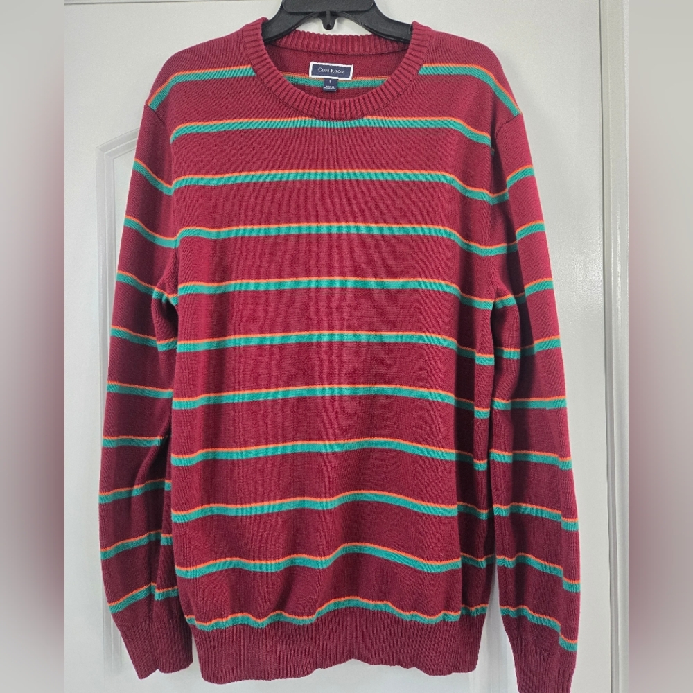 Club Room Men's Crewneck Sweater featuring a Bold Horizontal Stripe Pattern